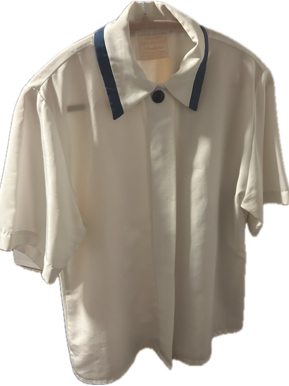 White Button-Down Shirt with Navy Trim